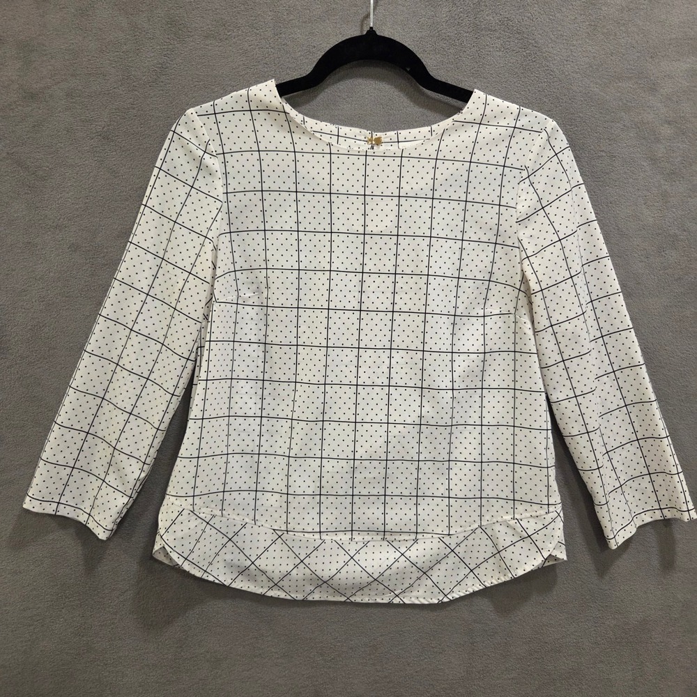 Dalia Grid Polka Dot Blouse Top Women's Size XS Office Preppy Contemporary